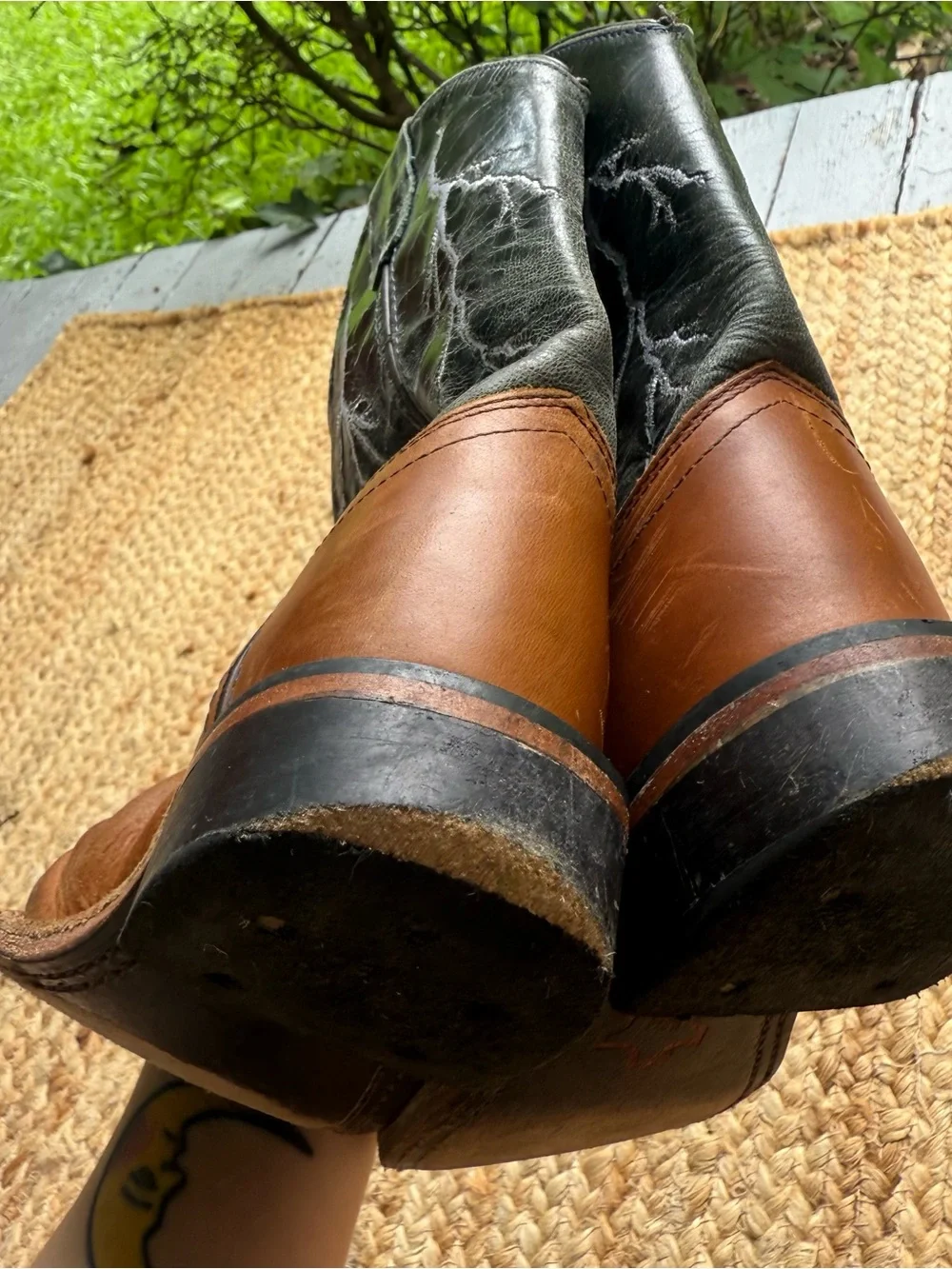 Cody James Kids Size 11 D Black Brown Leather Lightning Square Toe Western Boots